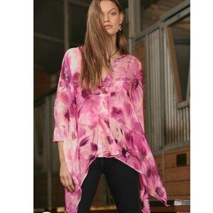 Johnny Was Katia Oversized Silk Chiffon Blouse Floral Print Pink Size 1X
